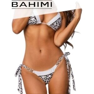 Bahimi London Leopard Print Chain Detail Bikini Set, Medium